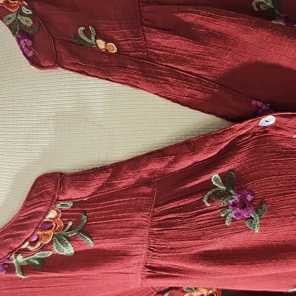 Anthropologie Fig & Flower Embroidered Red Women's Tunic Top Tab Sleeves. 3X - Picture 2 of 9